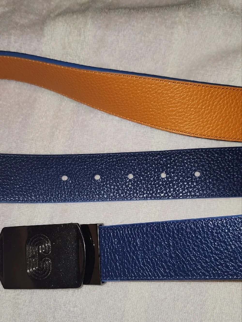 Coach Reversible Blue/Orange Pebbled Leather Belt